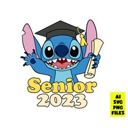 Stitch Senior 2023 Svg, Stitch Senior Svg, Stitch Svg, Cartoon Svg, Ai Digital File