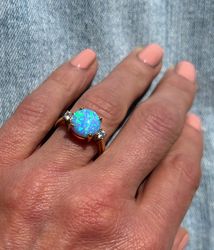 Blue Opal Ring - October Birthstone - Gold Ring - Engagement Ring - Opal Jewelry - Cocktail Ring - Statement Ring