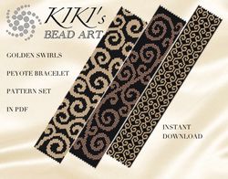 Golden swirls 3 designs peyote bracelet pattern set Peyote bracelet Patterns in PDF instant download