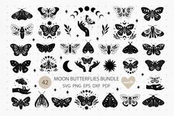 Butterfly Bundle SVG, Boho Moon Moths Butterfly Bundle SVG, Boho Moon Moths