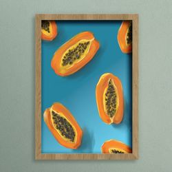 Papayas Fruit Art Print Juicy Orange Digital Food Interior Painting