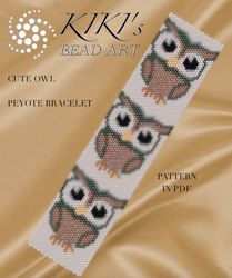 Cute owls peyote bracelet cuff Peyote pattern design in PDF pattern