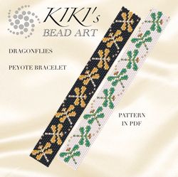 Dragonflies peyote bracelet pattern, peyote bracelet design - in PDF instant download