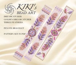 Dreamcatcher and Three feathers 4 peyote bracelet patterns Peyote bracelet pattern designs in PDF instant download