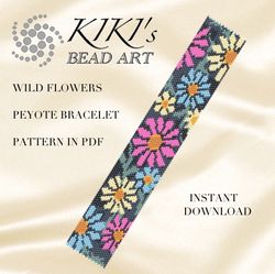 Neon flowers wildflowers peyote bracelet pattern, peyote pattern - in PDF - instant download