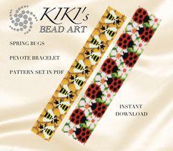 Bugs, Ladybugs, Bees 2 designs peyote bracelet pattern set Peyote pattern in PDF instant download