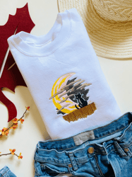 Moonlight Cat Embroidered Crewneck Sweatshirt, Cat Crewneck, Moonlight Sweatshirt, Gift Ideas For Cat Moms