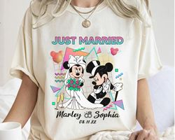 Personalized Just Married Mickey And Minnie Matching Tee, Custom Husband And Wif