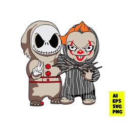 Baby Jack Skellington and Pennywise Halloween Svg, Jack Skellington Svg, Pennywise Svg, Halloween Svg, Ai File