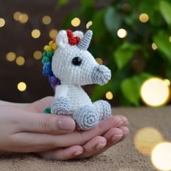 Unicorn crochet pattern, amigurumi unicorn tutorial, DIY mini toy unicorn, stuffed rainbow pony pattern, rainbow horse