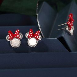 Mickey Minnie Mouse Earrings S925 Silver Needle Stud Earrings Sweet Cute Simple Versatile Jewelry for Women
