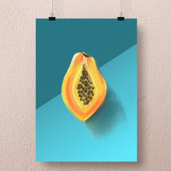 Papaya Fruit Art Print Juicy Orange Digital Food Interior Painting