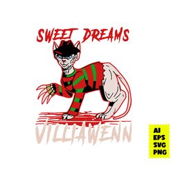 Freddy Krueger Cat Sweet Dreams Villianwenn Halloween Svg, Freddy Kruege Svg, Horror Movie Svg, Halloween Svg, Ai File