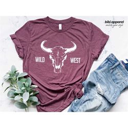 Boho Cow Skull Shirt, Wild west Shirt, Western Graphic Tee, Cowgirl Shirt, Bull Skull Shirt, Southwest Shirt, Western Cl
