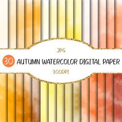 Autumn Watercolor Digital Paper | Background, Planner, Texture, Decorative, Scrapbook, Deciduous, Orange, Red, Foliage