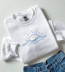 Embroidered Sun And Wave Sweatshirt, Summer Hoodie, Minimalist Sweatshirt, Beach Sweatshirt