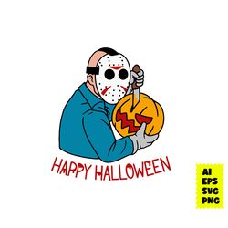 Jason Happy Halloween Svg, Jason Voorhees Svg, Pumpkin Svg, Horror Movie Character Svg, Halloween Svg, Ai File