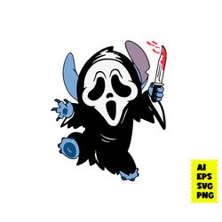 Stitch Ghost Face Scream Halloween Svg, Stitch Svg, Ghostface Svg, Horror Movie Svg, Halloween Svg, Ai Digital File