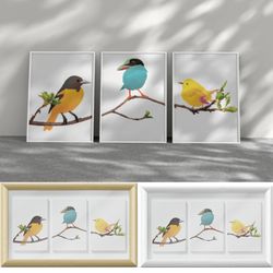 Bird Print Set of 3 Birds Wall Arts
