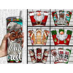 6 Christmas Tumbler Sublimation Designs | 20oz Skinny Tumbler Bundle Wrap, Cartoon Funny Christmas Design Tumbler PNG Bu