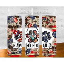 Happy 4th Of July Tumbler Png, 20oz Skinny Tumbler Sublimation Designs, Dog Lover, Dog Paw, American Tumbler Sublimation