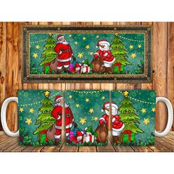 Christmas Santa Snowman Mug Sublimation Templates15 Oz, Mug Wrap,Merry Christmas Santa Png,Merry Christmas Png,Christmas