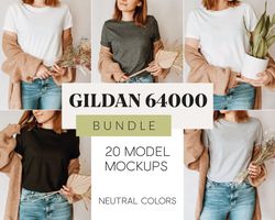 Gildan 64000 Mockup Bundle, Boho Gildan T-shirts Model Mockup, Gildan 64000 Basics Bundle
