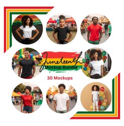 Juneteenth Mockup Bundle, 30 Men, Women, and Kids Tshirt Mockups, Summer Digital Shirt Mockup Bundle, Black, White, and