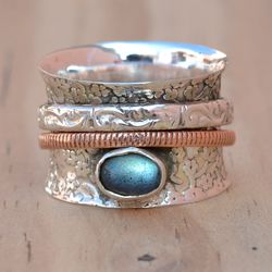 Labradorite Silver Ring Fidget Spinner Ring Sterling Silver Band Ring Thumb Ring Anxiety Ring Women Handmade Jewelry