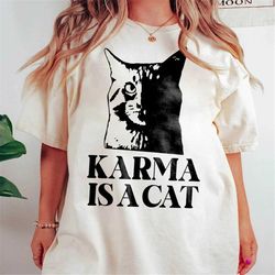 karma is a cat tshirt, me and karma vibe like that, taylor swiftie, eras tour merch, me and karma shirt, midnights shirt