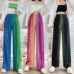 Rainbow gradient pleated wide-leg pants