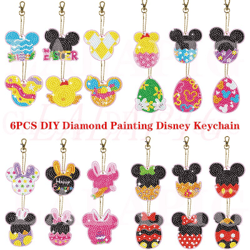 Disney Diamond Painting Keychain Mickey Mouse Head Shape Rhinestone Keyring DIY Key Chain Woman Bag Decor Easter
