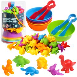Counting Dinosaurs Toys Preschool Color Sorting Learning Activities For Math Matching Games With Stacking Bowls
