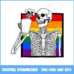 Halloween Coffee Drinking Skeleton Skull Gay Pride Awareness Svg, Skeleton Svg, Halloween Svg, Ai Digital File