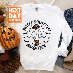 Boot Scoot Spooky  Sweatshirt, Western Ghost Shirt, Retro Halloween Hoodie, Cowboy Gh
