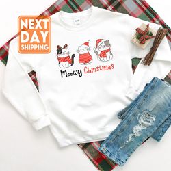 Cute Cats Meowy Christmas Sweatshirt, Cute Winter Hoodie, Christmas Shirt, Christmas