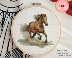 Cross Stitch Pattern,Galloping Horse,Watercolor,Horse Running ,Pdf , Instant Download , Wild Life