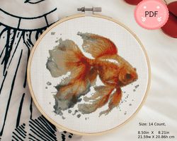 Fish Cross Stitch Pattern , Watercolor Goldfish,Instant Download,Printable Cross Stitch Chart,Under Sea