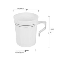 8 oz. White with Silver Edge Rim Round Plastic Coffee Mugs (120 Mugs)