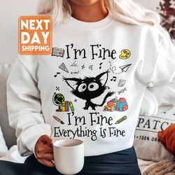 Im Fine Cat Shirt, Teacher Christmas Sweatshirt, Retro Christmas Shirt Teacher, Funny
