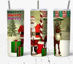 Merry Christmas Santa At The North Pole With Reindeer, Christmas Tumbler, Christmas Skinny Tumbler