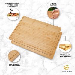 JumblWare Bamboo Cutting Board, 18x24" Large Wooden Chopping Block Tray with Handles