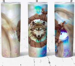 Wolf Face Dream Catcher Printable Tumbler, Wolf Face Dream Catcher Printable Skinny Tumbler