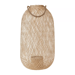 Bloomingville 23.5" Natural Hand-Woven Bamboo Lantern with Jute Handle & Glass Insert