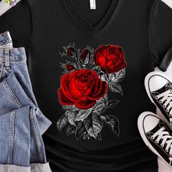 Red Rose Flower Botanical Floral T Shirt