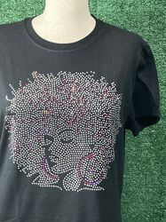 Afro lady Pink AB rhinestone shirt, rhinestone shirts, Bling shirt, Black History Month, black woman tshirt, bling tee
