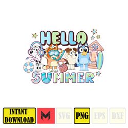 Bluey Bingo Hello Summer PNG, Bluey And Bingo Heeler Family PNG, Beach Summer Vibes Instant Download