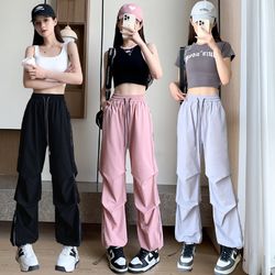 Women's summer thin wide-leg pants casual pants paratrooper pants pleated sports pants overalls