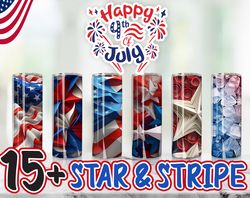 3D Star And Stripe Patriotic Floral Tumbler PNG Bundle, Memorial Day Skinny Tumbler Png, 20OZ Straight And Tarpered, Ins