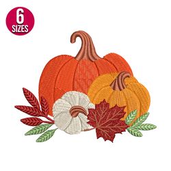 Fall Pumpkins embroidery design, Machine embroidery pattern, Instant Download
